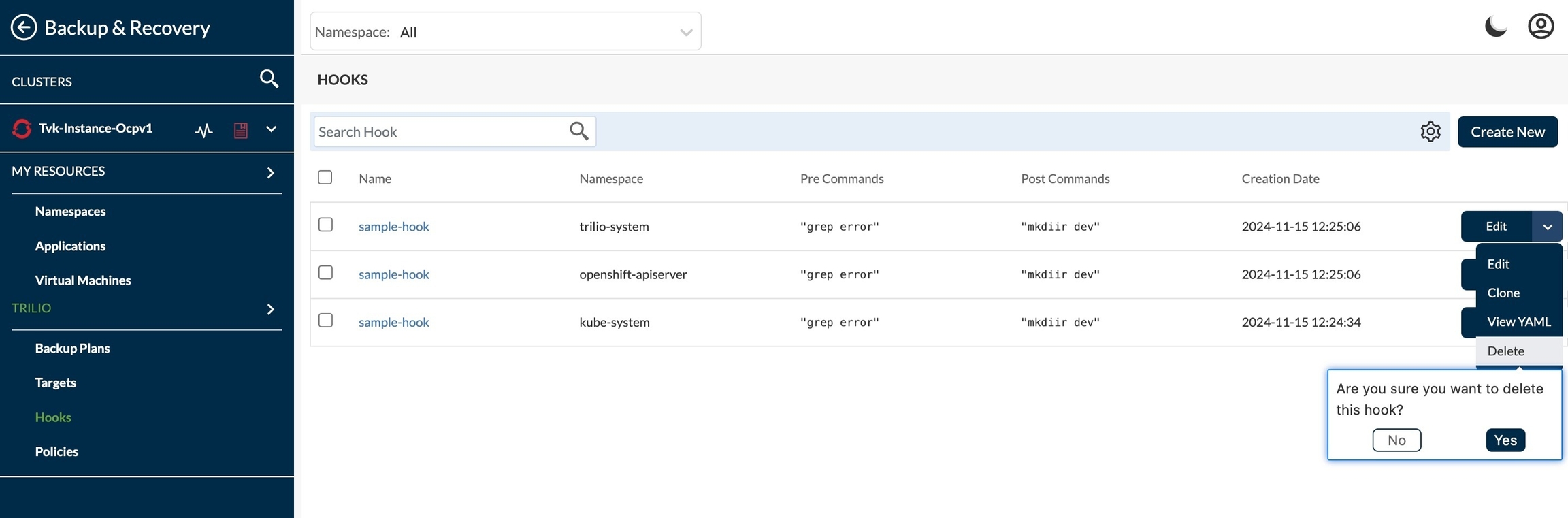 Create Backup options